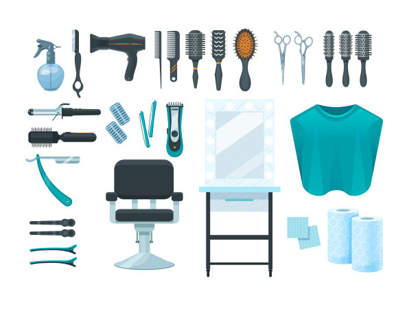 理发店的物品。胡须男理发师，专业剃须理发师工具，配件。图片下载