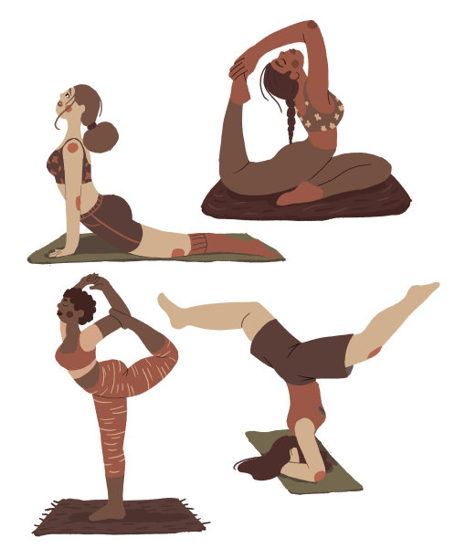 一组单独的图片，女性做瑜伽，进行体育锻炼。人们参加体育运动。矢量插图。图片下载