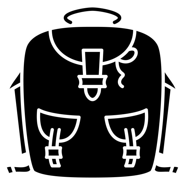 背包,登山包。经典的外形，带扣的隔间。旅行家，旅行家，运动员的背包。矢量图标，字形，剪影，孤立图片下载