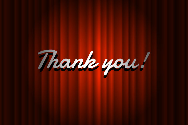 谢谢你手写的标题，在封闭的红色丝绸豪华剧院幕布背景与聚光灯光束照明。老影院宣传公告矢量复古场景海报模板插图图片下载