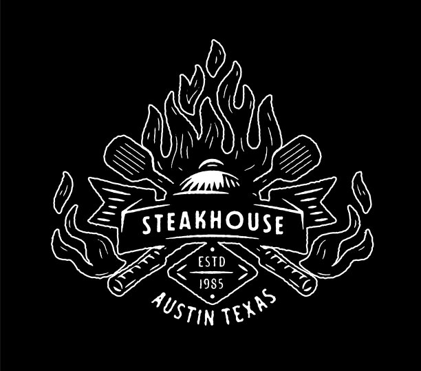 复古烧烤开火徽章标志图片下载