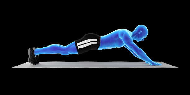 一个健康的人，做伸展平板运动的3D插图图片下载