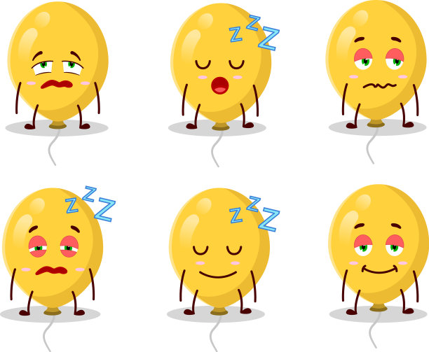 黄色气球的卡通人物带着瞌睡图片下载