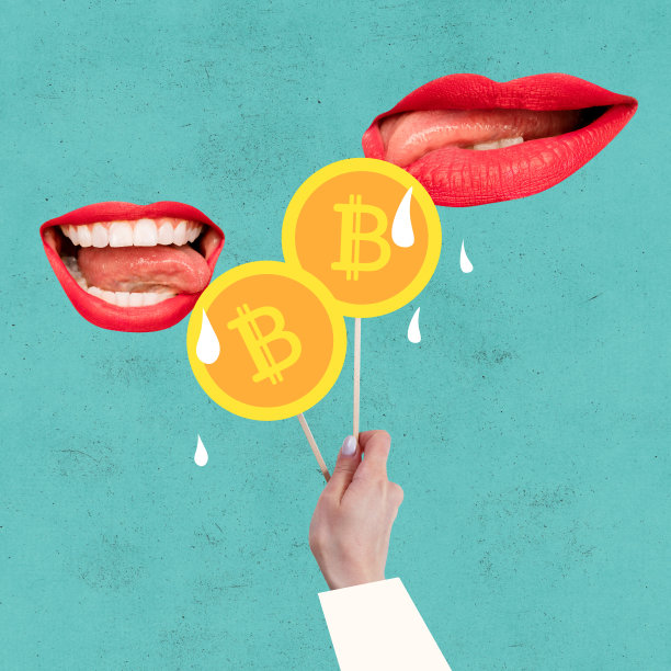 加密的货币。现代设计，当代艺术拼贴。灵感，创意，时尚都市杂志风格。人手，女性的嘴巴和比特币图片下载