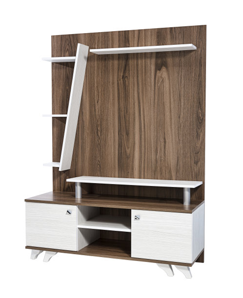 白色背景上孤立的木制电视架图片下载