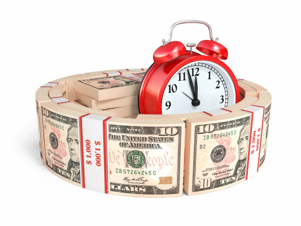 十元钞票和红色闹钟图片下载