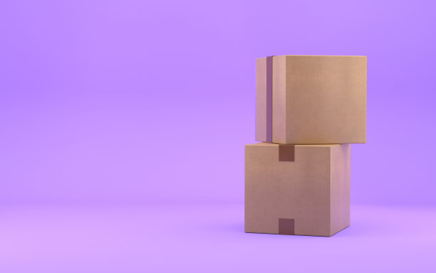 纸箱。紫色背景的货箱。纸板箱。或隔离递送包裹。最小的图标。三维渲染图片下载