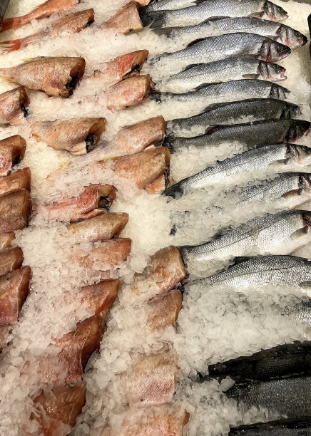 商店柜台上的新鲜虹鳟鱼图片下载