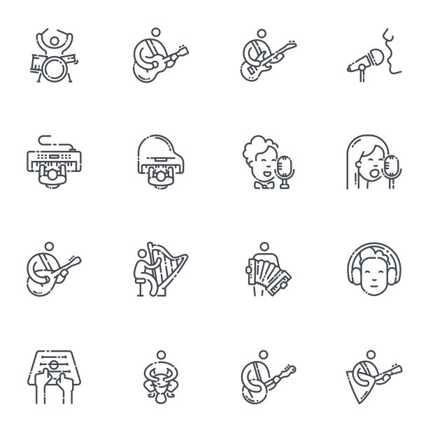 矢量线图标设置的音乐家演奏可变的乐器图片下载