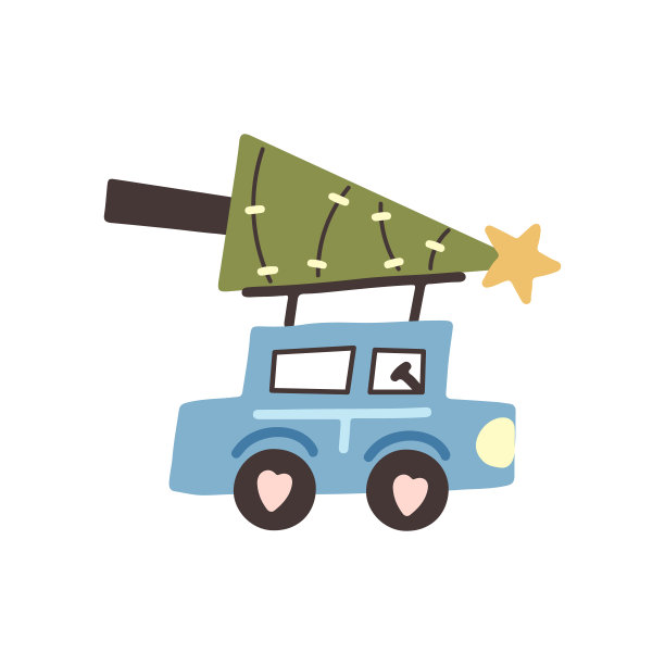 蓝色的车和圣诞树图片下载