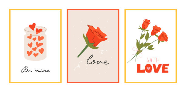 可爱的情人节贺卡。罐子里装满红心和玫瑰。写着爱和我图片下载