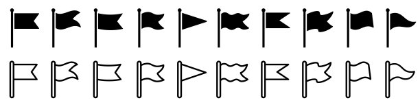 旗帜图标集：一组图钉旗帜图标、轮廓旗帜集、飘扬的旗帜集合图标、缎带旗帜符号扁平及线条风格矢量素材图片下载