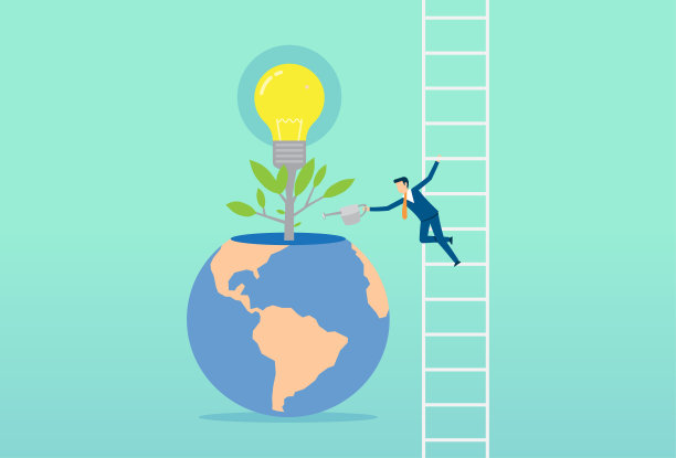 人们对未来生态环境电力有了想法，商人发现了一个闪亮的灯泡，新的想法启动图片下载