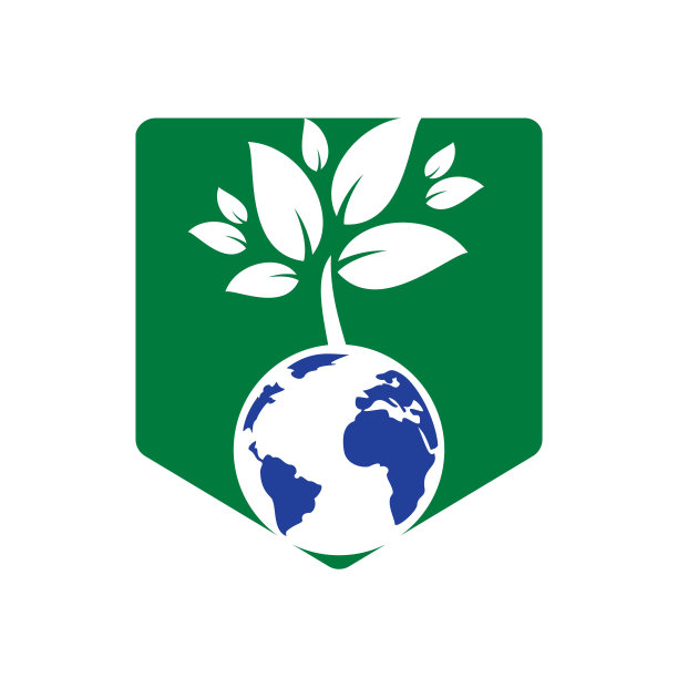 地球树与心矢量标志设计模板。行星和生态标志或图标。图片下载