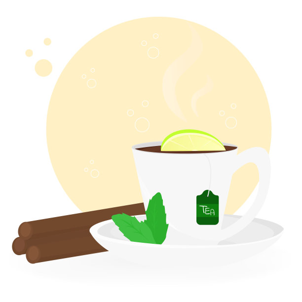 一杯茶托，一袋加柠檬，薄荷和肉桂的热茶图片下载