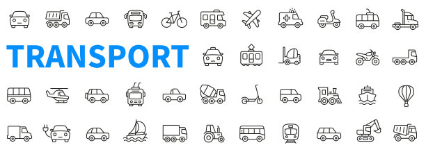 交通工具图标合集：汽车、自行车、公交车等图片下载