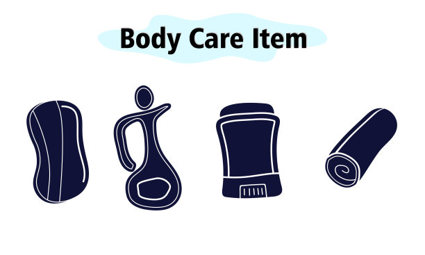 浴室里的一套用具。固体肥皂和除臭剂，香水和毛巾。身体保健。矢量插图在一个白色背景的固体。图片下载