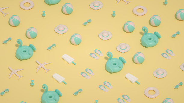 暑假旅游背景等距观黄色背景图片下载