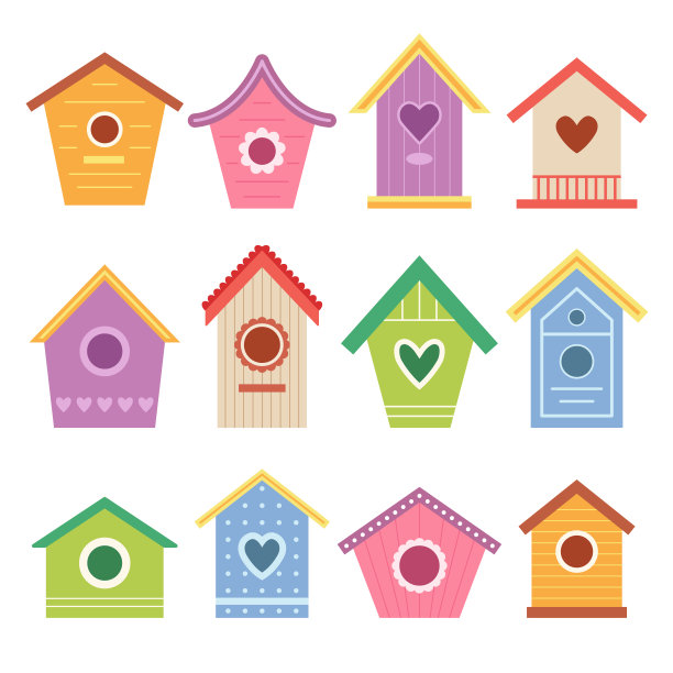 鸟屋的图标集。图片下载