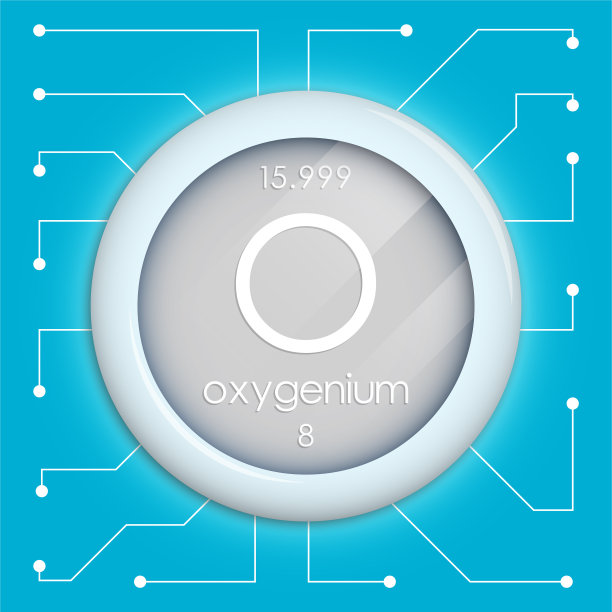 逼真的按钮与氧符号。化学元素是氧。白色背景上的矢量隔离图片下载