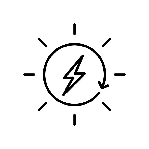 太阳能电力线图标。闪电箭射入太阳。可再生能源的概念。图片下载
