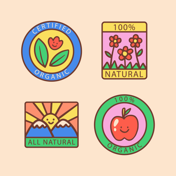 手绘平面设计生态友好标签矢量插图图片下载