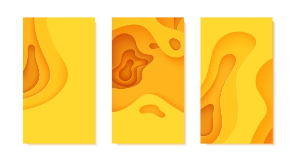 剪纸风格的黄色传单。断路橙色的壁纸。波浪模板拯救地球海报，生态小册子，业务介绍。向量卡说明图片下载