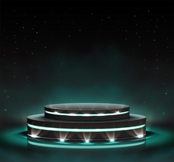 黑色背景中带聚光灯的逼真霓虹灯黑色舞台矢量图图片下载