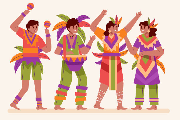 平面巴西嘉年华字符集向量插图图片下载