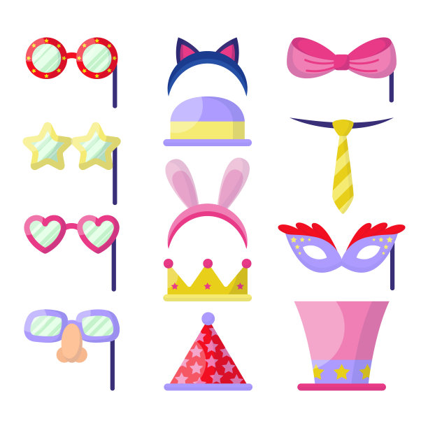 平面嘉年华派对摄影亭设置矢量插图图片下载