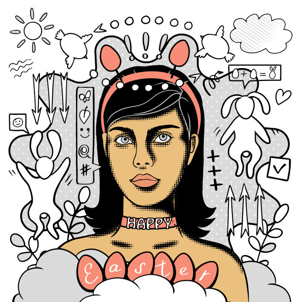 复活节快乐创意概念现代手绘涂鸦彩蛋肖像图片下载