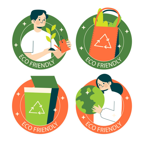 手绘平面设计生态友好标签矢量插图图片下载