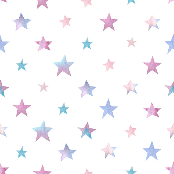 水彩手绘无缝图案与粉红色和紫色星星。图片下载