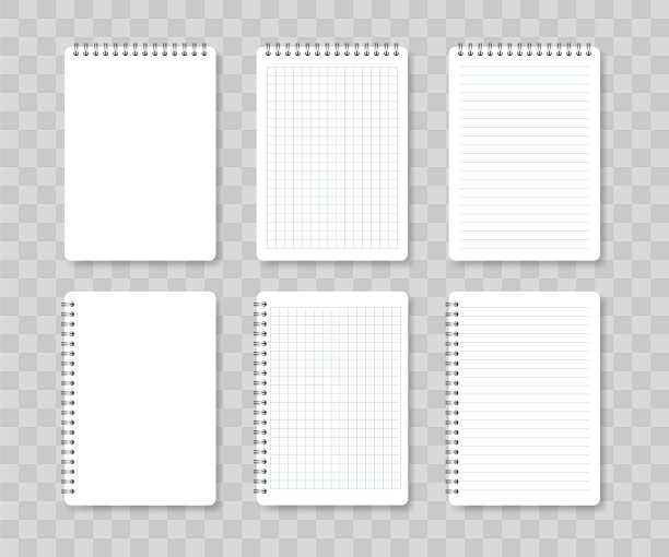 现实的螺旋记事本。有衬里的方形笔记本纸。做笔记用的空白纸。空的模仿字帖页。矢量插图。图片下载