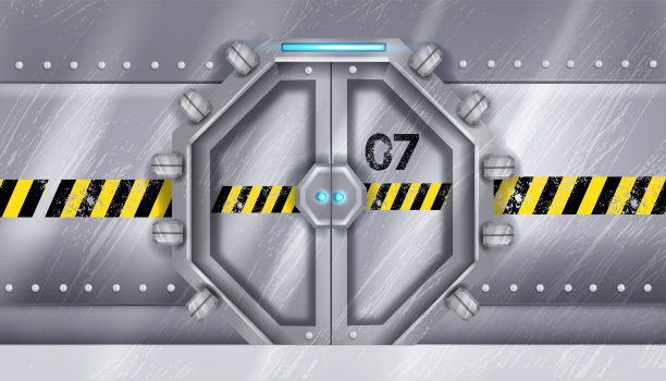 金属飞船门，钢制滑动门，矢量银未来实验室门，穿梭室入口。图片下载