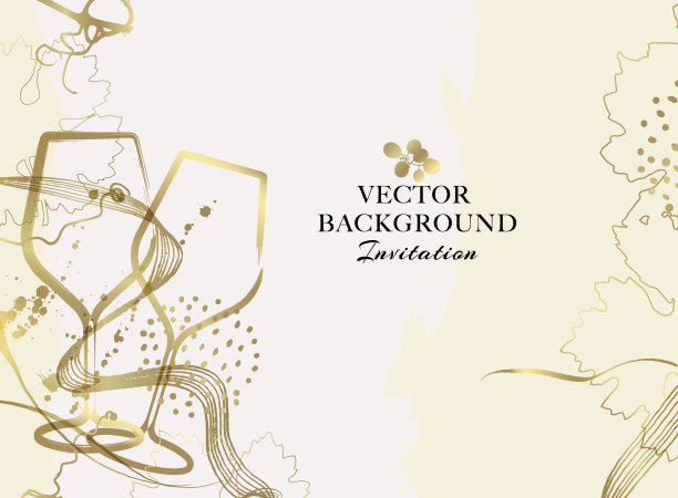 优雅的葡萄酒背景设计。酒杯和金色细节的插图。图片下载