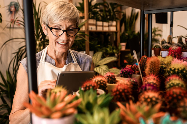 高级女花匠，在花店工作，安排室内植物。图片下载