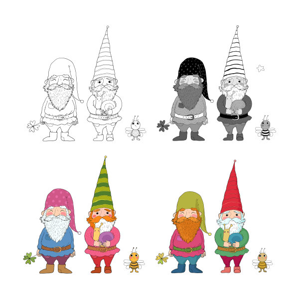 两个老花园侏儒和一只蜜蜂。森林精灵图片下载