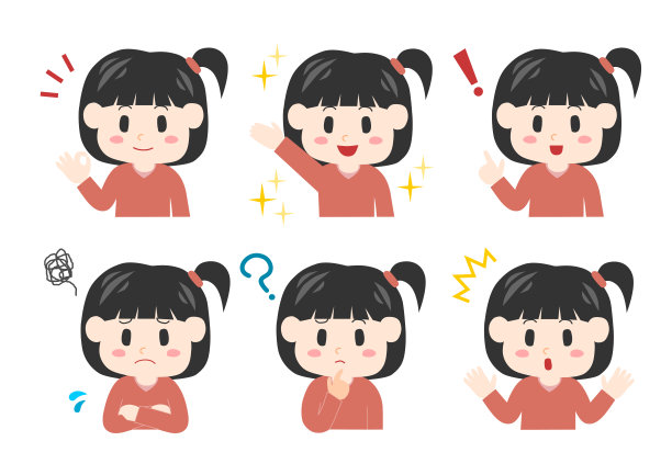 向量插图的孩子。女孩的表情。矢量插图。图片下载