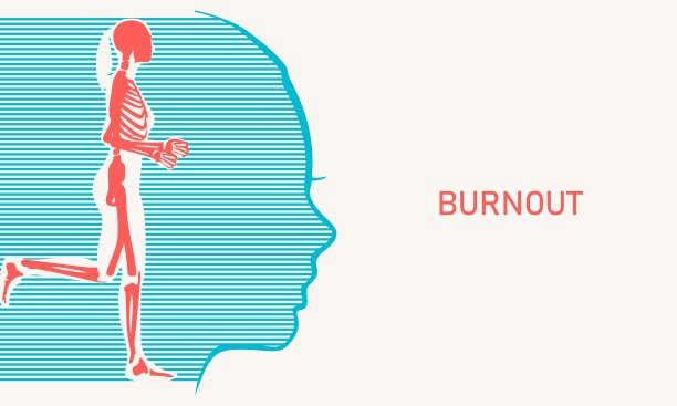 员工和情绪倦怠。女性头部奔跑骨架的剪影。心理健康问题。图片下载