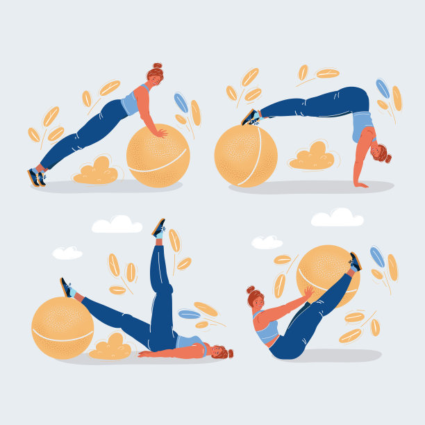 女人运动的向量插图与球设置在白色。图片下载