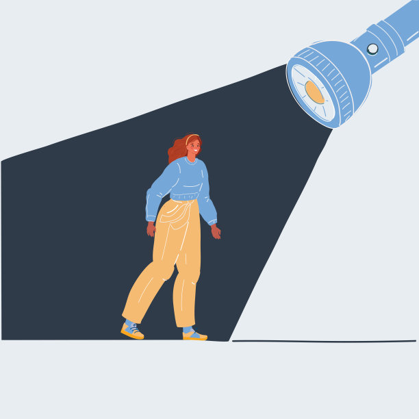 矢量插图的女人遭受挫折站在黑暗的光线。不开心，坎坷，黑暗的概念图片下载