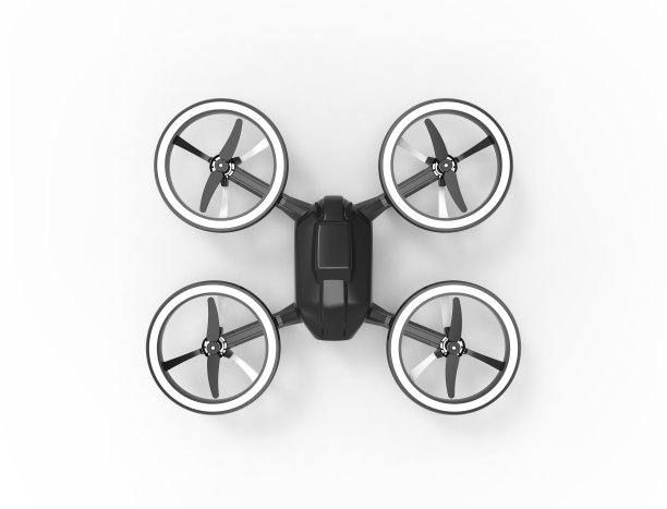 一个黑色无人机孤立在白色背景的3D插图图片下载