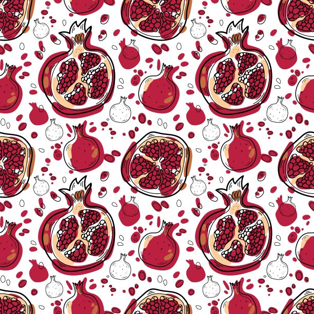 热带无缝花纹，配红石榴图片下载