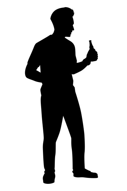 醉醺醺的男人手持啤酒杯剪影，派对上的人矢量。图片下载