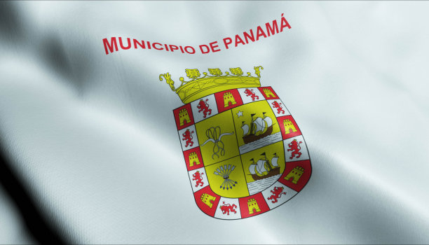 3D挥动巴拿马城市的巴拿马城旗帜特写视图图片下载