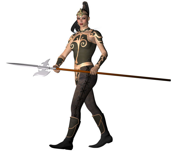 幻想战士装备长矛，白色背景上的3d插图图片下载