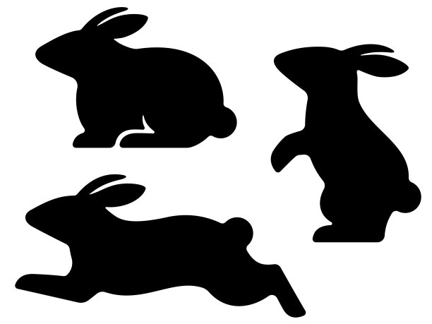在各种姿势的三个兔子的剪影集图片下载