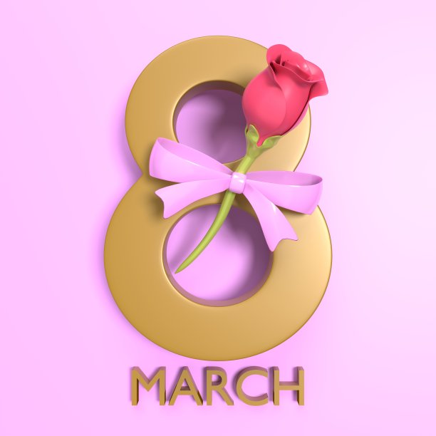 3月8日的文本和一朵粉红玫瑰庆祝3月8日国际妇女节图片下载