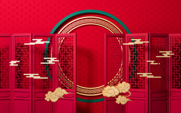中式场景，中式背景，3d渲染。图片下载